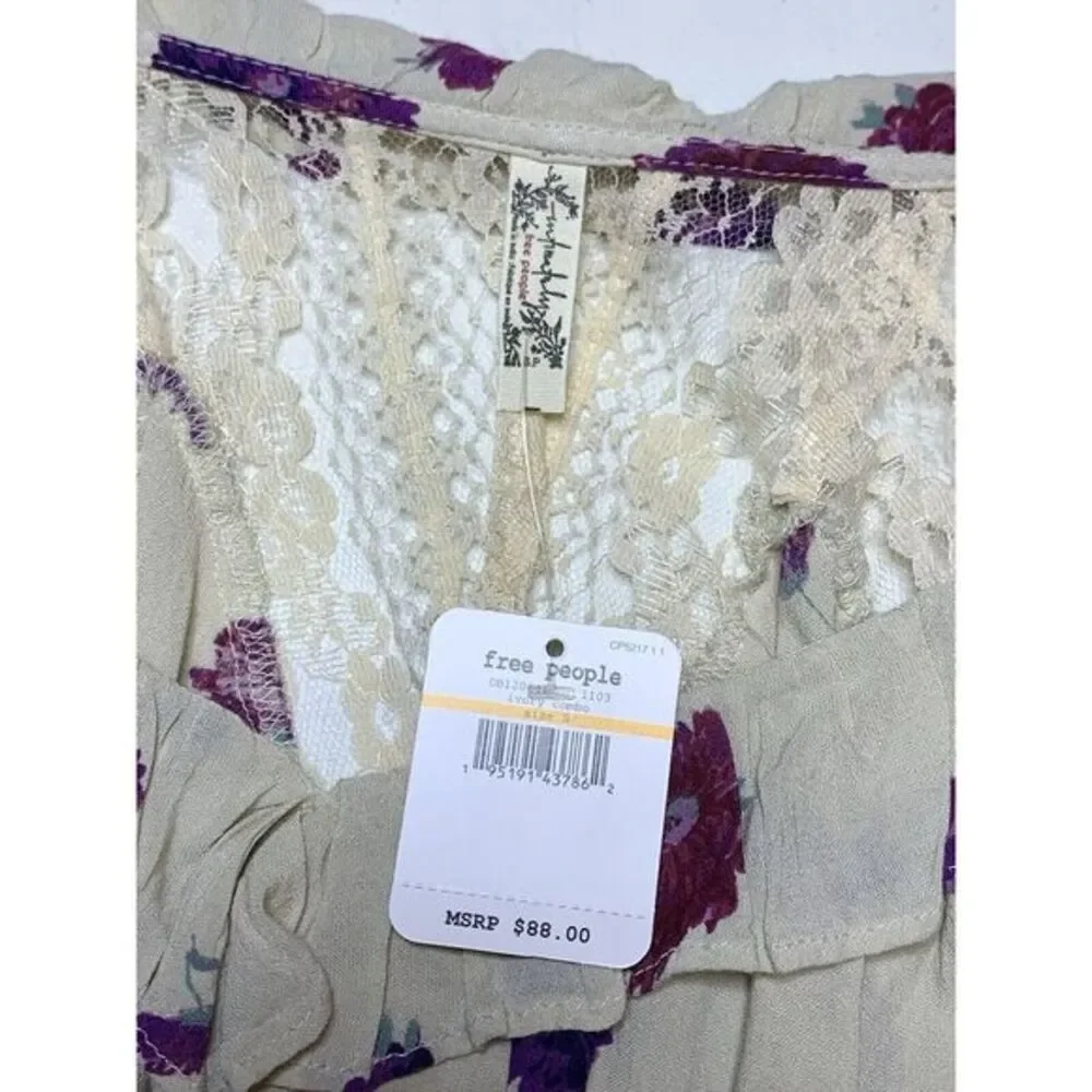 NEW FREE PEOPLE Sz S POPPY PRINTED BODYSUIT IN IVORY‎ COMBO